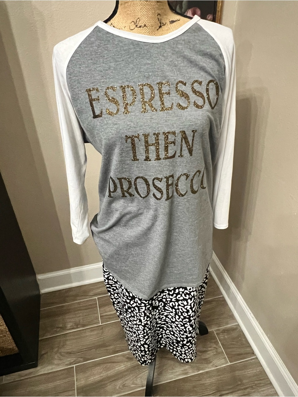 Espresso Then Prosecco Grey & White Raglan Tee